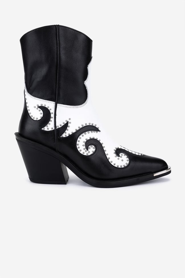  Valmenti Kadın Hakiki Deri Siyah/Beyaz Western Bot