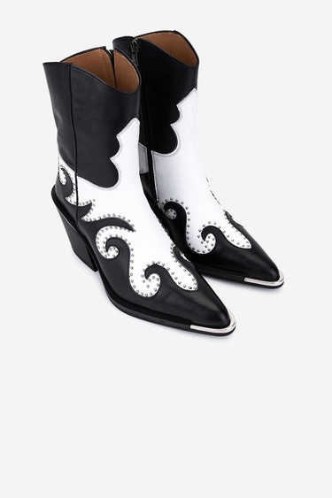  Valmenti Kadın Hakiki Deri Siyah/Beyaz Western Bot