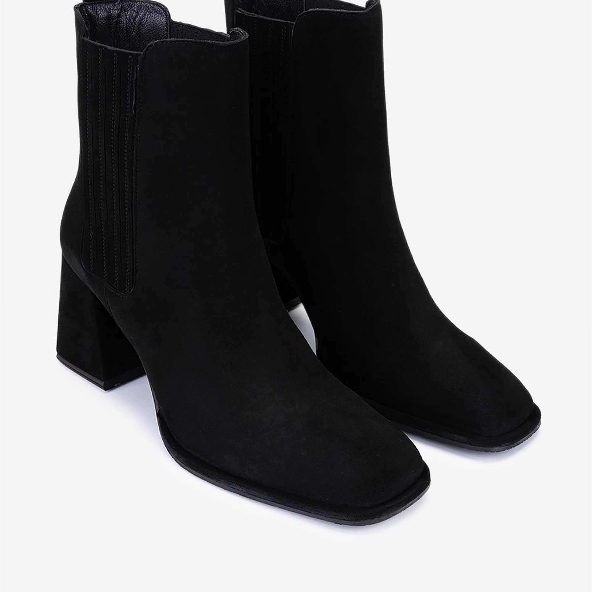 Valmenti Kadın Hakiki Deri Siyah Süet Topuklu Bot