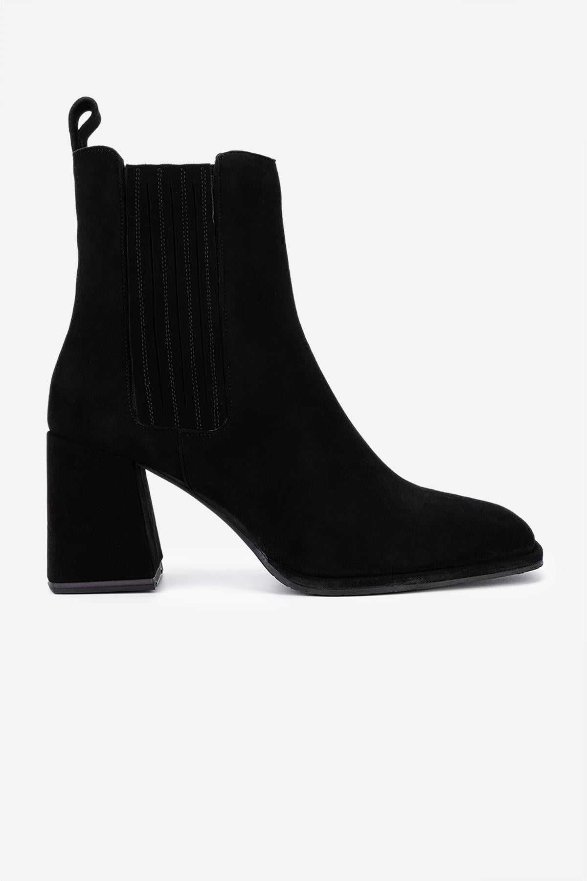  Valmenti Kadın Hakiki Deri Siyah Süet Topuklu Bot