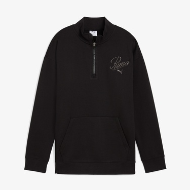  Puma Ess Scrıpt Half-Zip Crew Kadın Siyah Sweatshirt