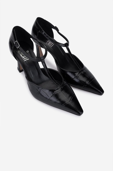  Valmenti Kadın Hakiki Deri Siyah Topuklu Ayakkabı