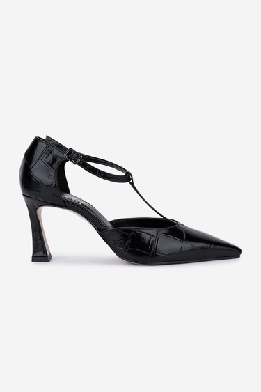  Valmenti Kadın Hakiki Deri Siyah Topuklu Ayakkabı