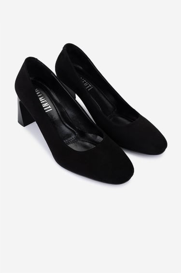  Valmenti Kadın Hakiki Deri Siyah Süet Topuklu Ayakkabı