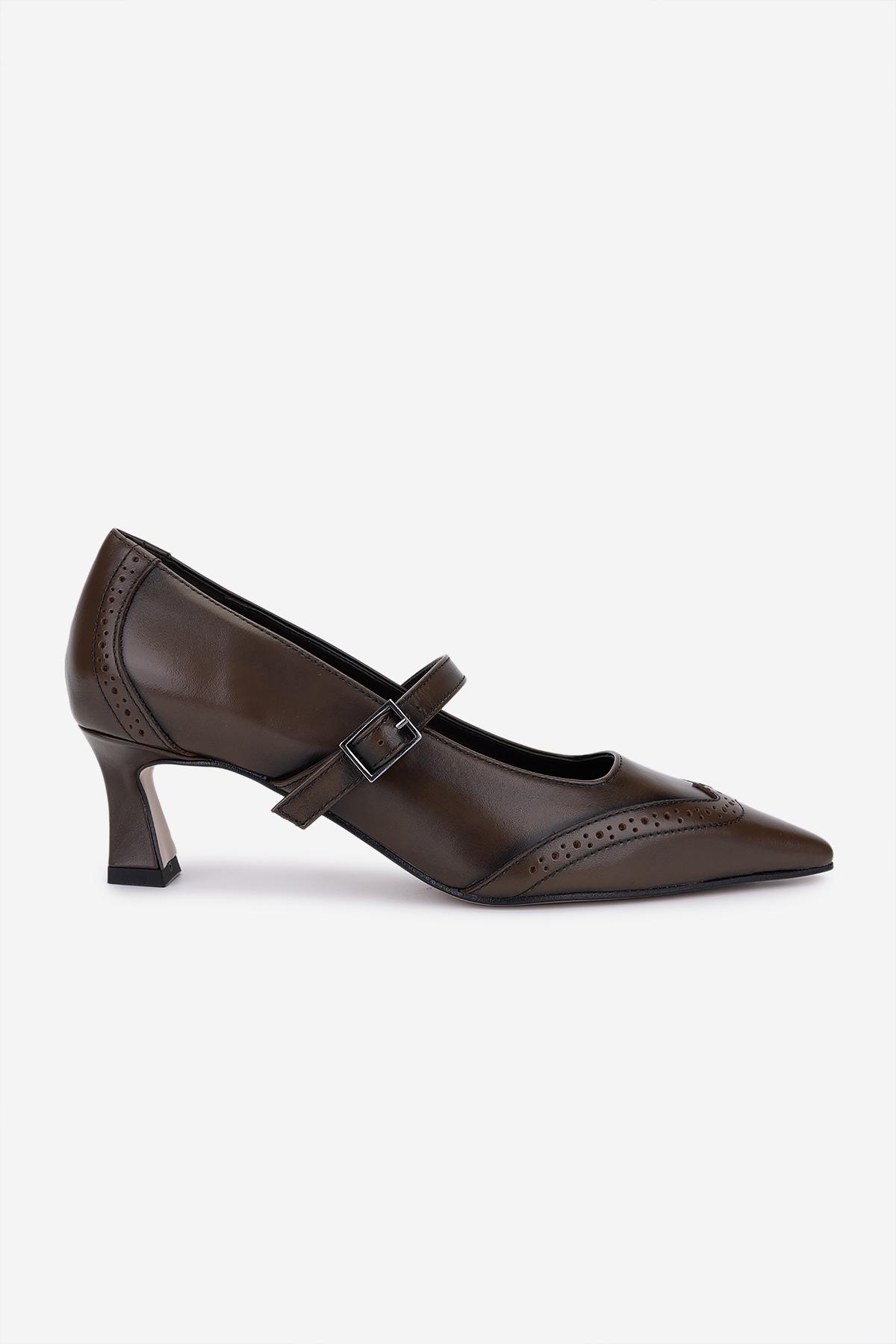  Valmenti Kadın Hakiki Deri Kahverengi Topuklu Ayakkabı