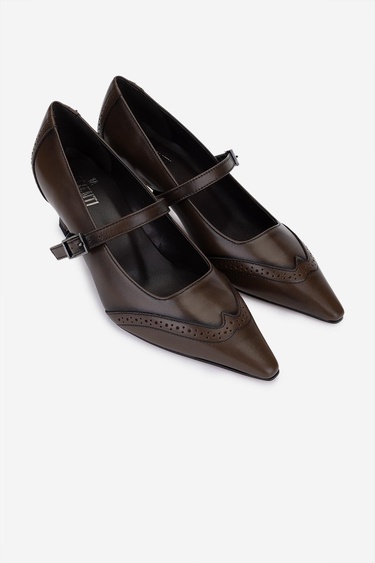  Valmenti Kadın Hakiki Deri Kahverengi Topuklu Ayakkabı