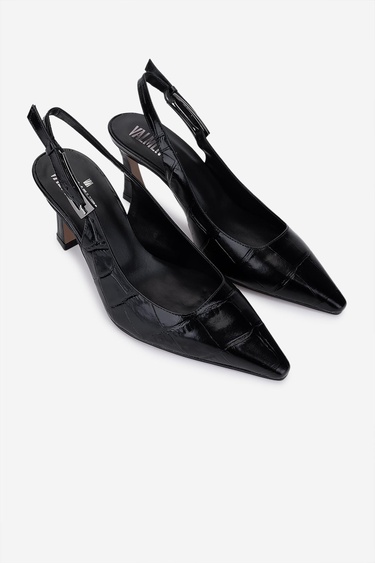  Valmenti Kadın Hakiki Deri Siyah Topuklu Ayakkabı