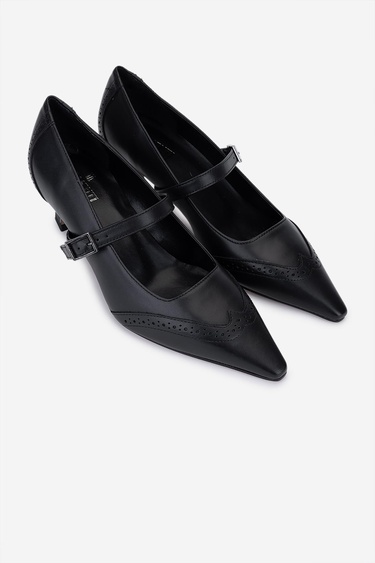  Valmenti Kadın Hakiki Deri Siyah Topuklu Ayakkabı