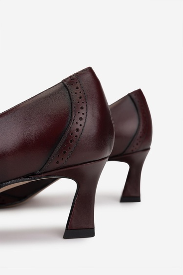  Valmenti Kadın Hakiki Deri Bordo Topuklu Ayakkabı