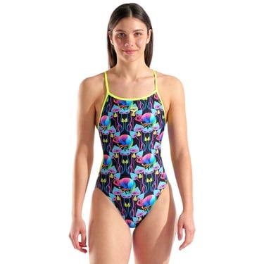  Multi Chameleons Swimsuit Lace Back Kadın Siyah Yüzücü Mayosu 010209560