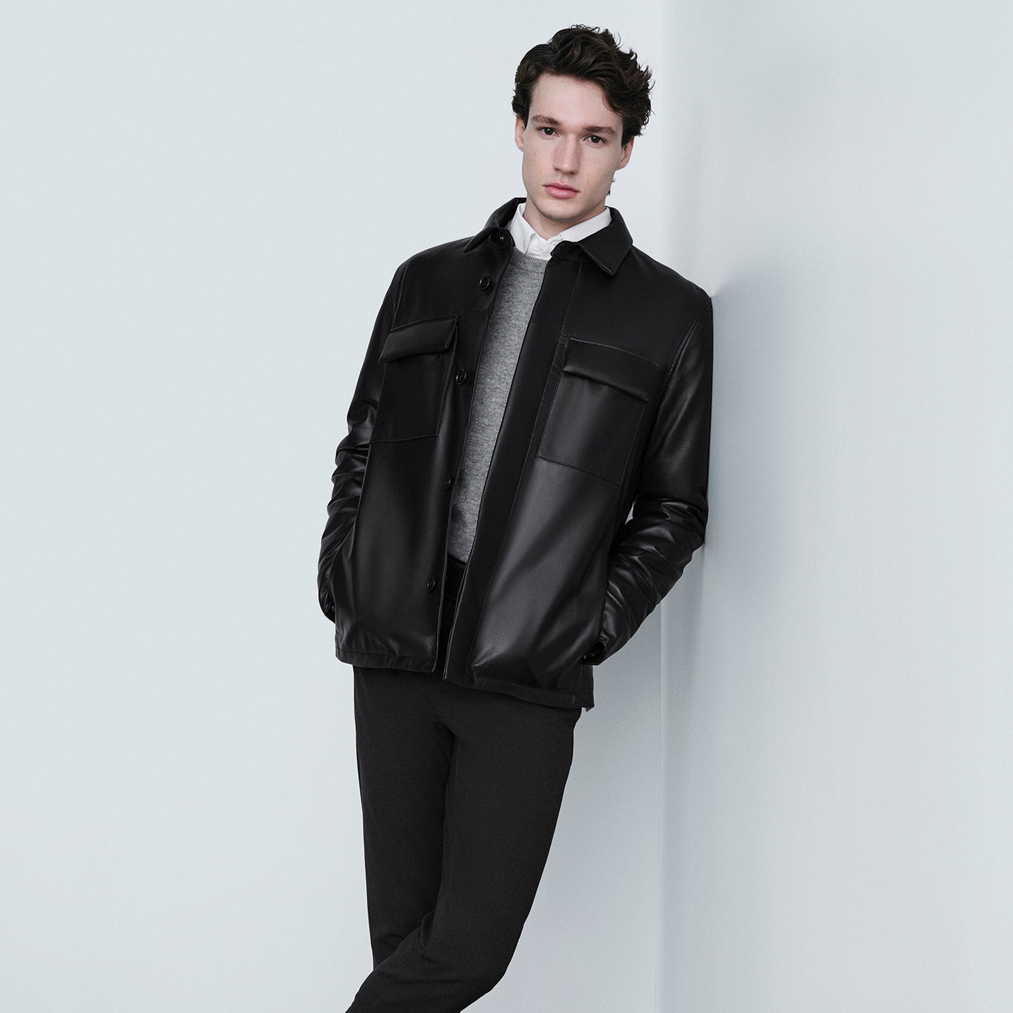 DESA Erkek Siyah Gömlek Yaka Deri Ceket