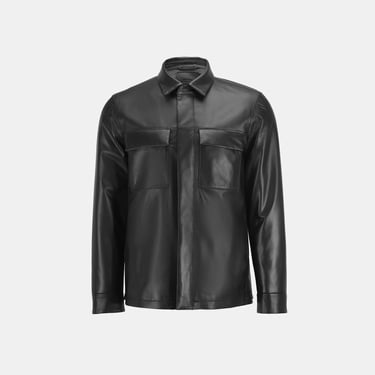  Erkek Siyah Gömlek Yaka Deri Ceket