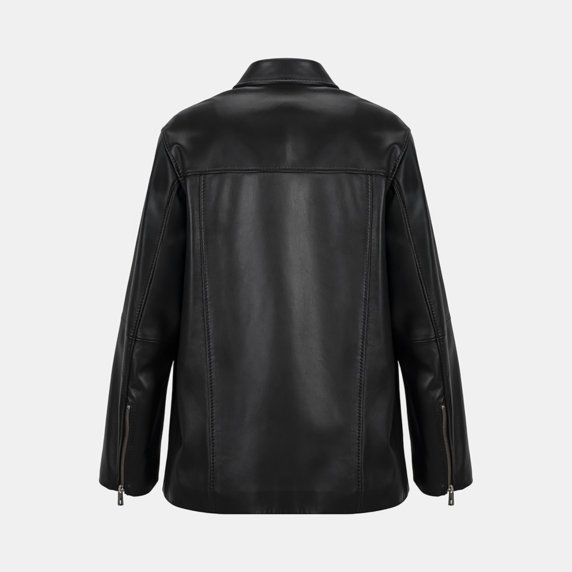 Kadın Siyah Gömlek Yakalı Deri Ceket