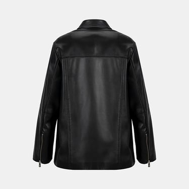  Kadın Siyah Gömlek Yakalı Deri Ceket