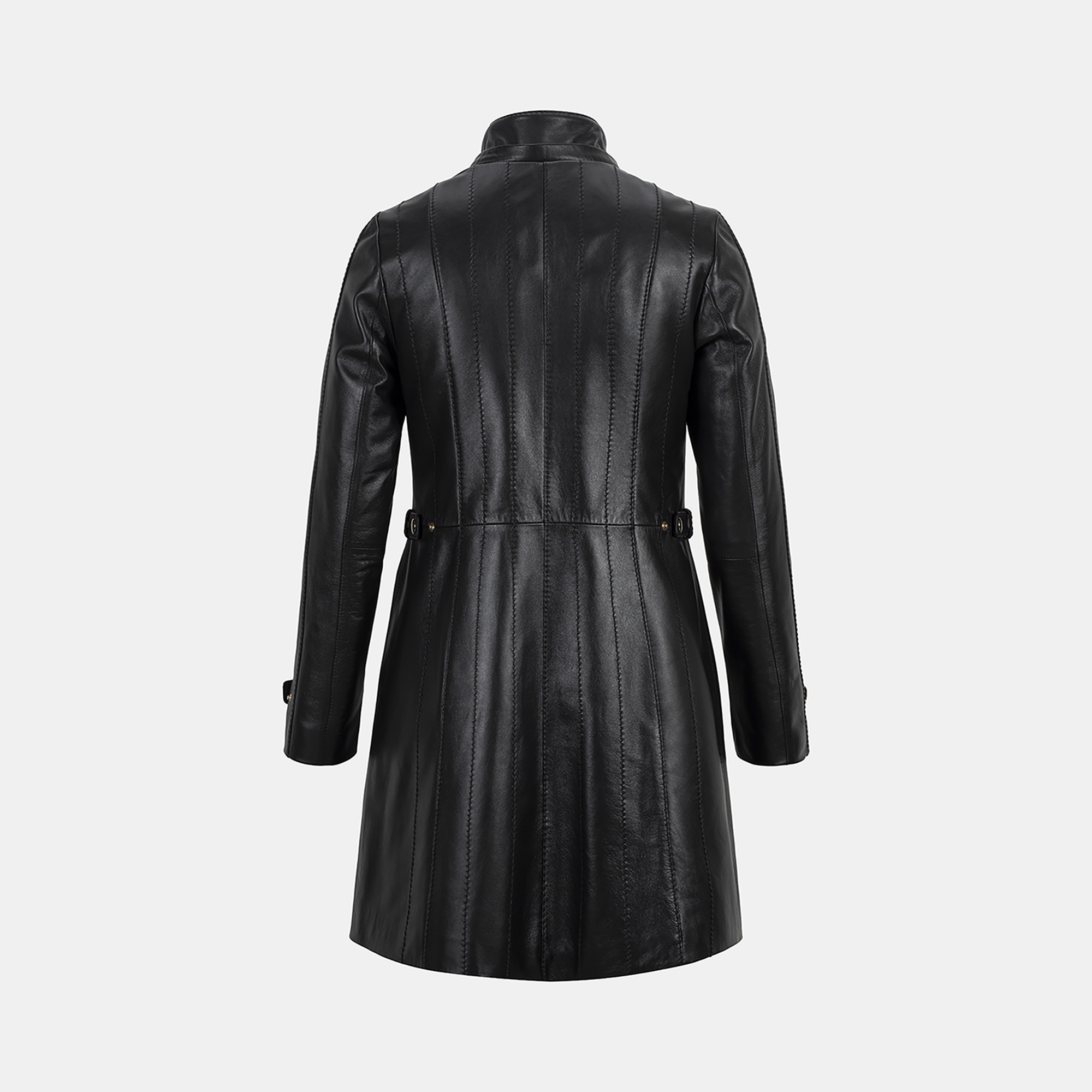 Kadın Siyah Hakim Yakalı Kapüşonlu Deri Kaban