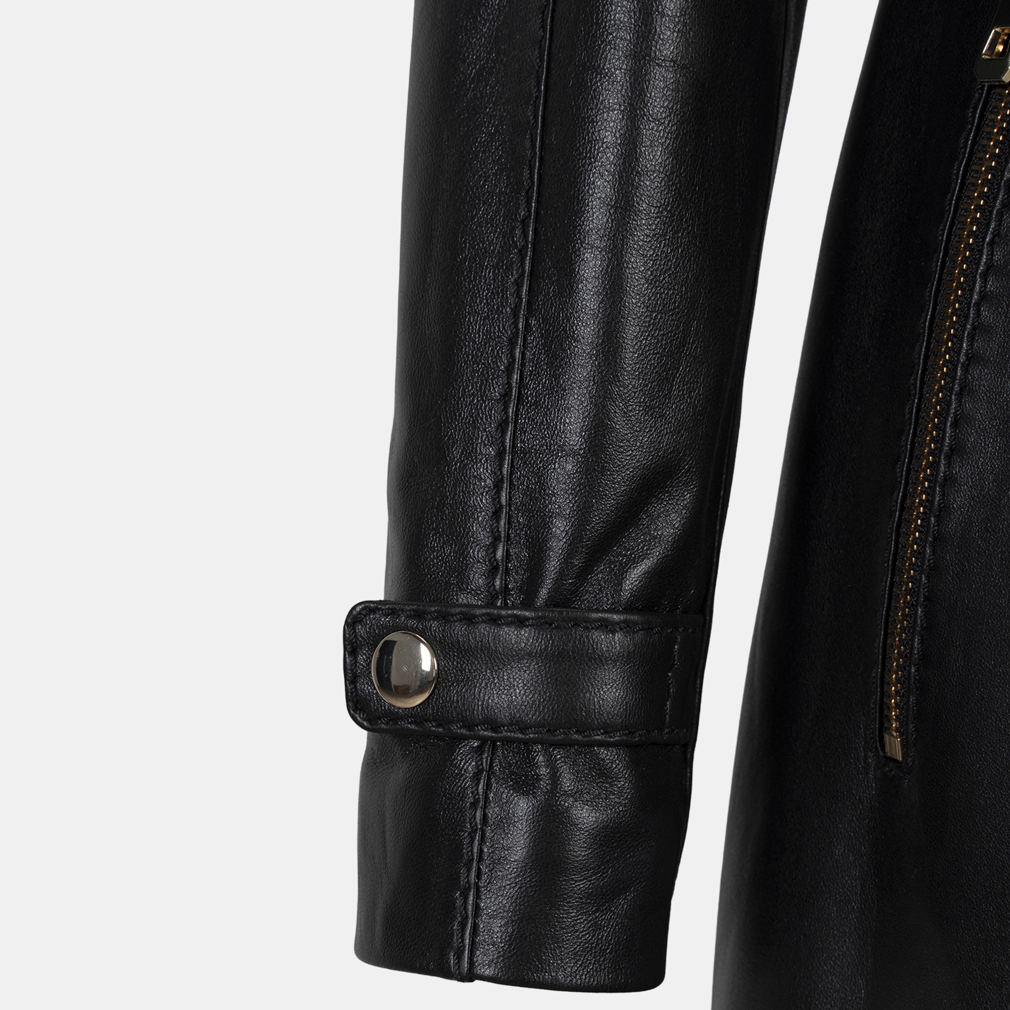 Kadın Siyah Hakim Yakalı Kapüşonlu Deri Kaban