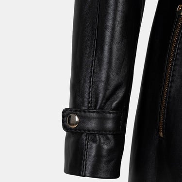  Kadın Siyah Hakim Yakalı Kapüşonlu Deri Kaban