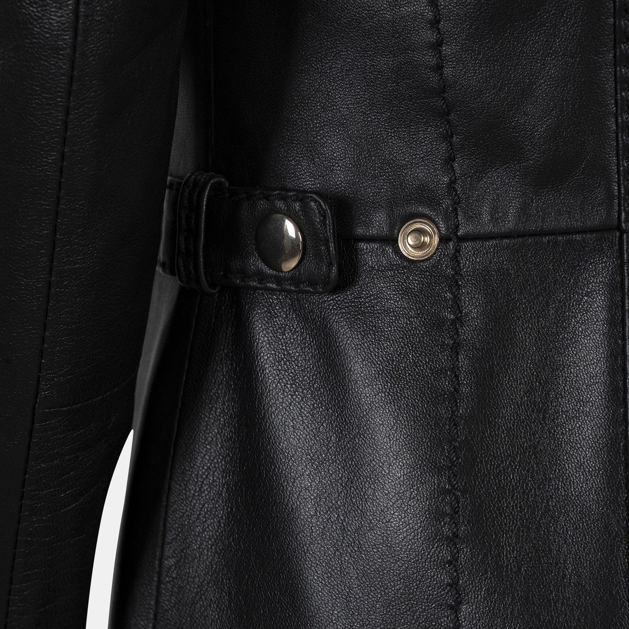 Kadın Siyah Hakim Yakalı Kapüşonlu Deri Kaban