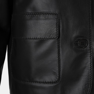  Kadın Siyah Gömlek Yakalı Düğmeli Kısa Deri Ceket