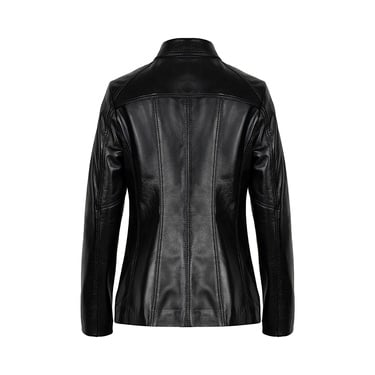  Kadın Siyah Gömlek Yakalı Fit Deri Ceket