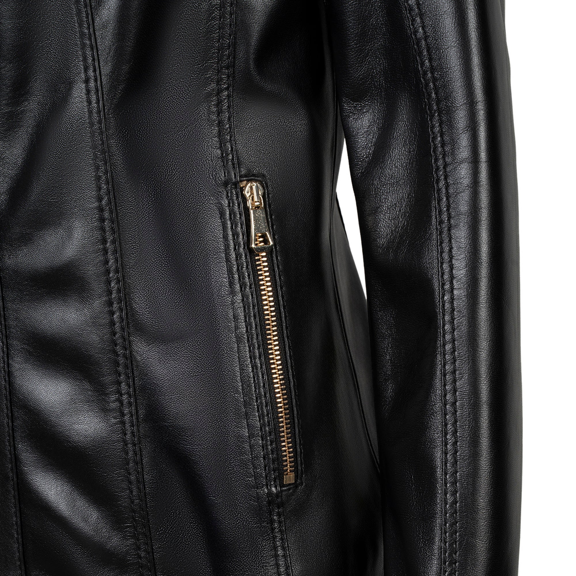 Kadın Siyah Gömlek Yakalı Fit Deri Ceket