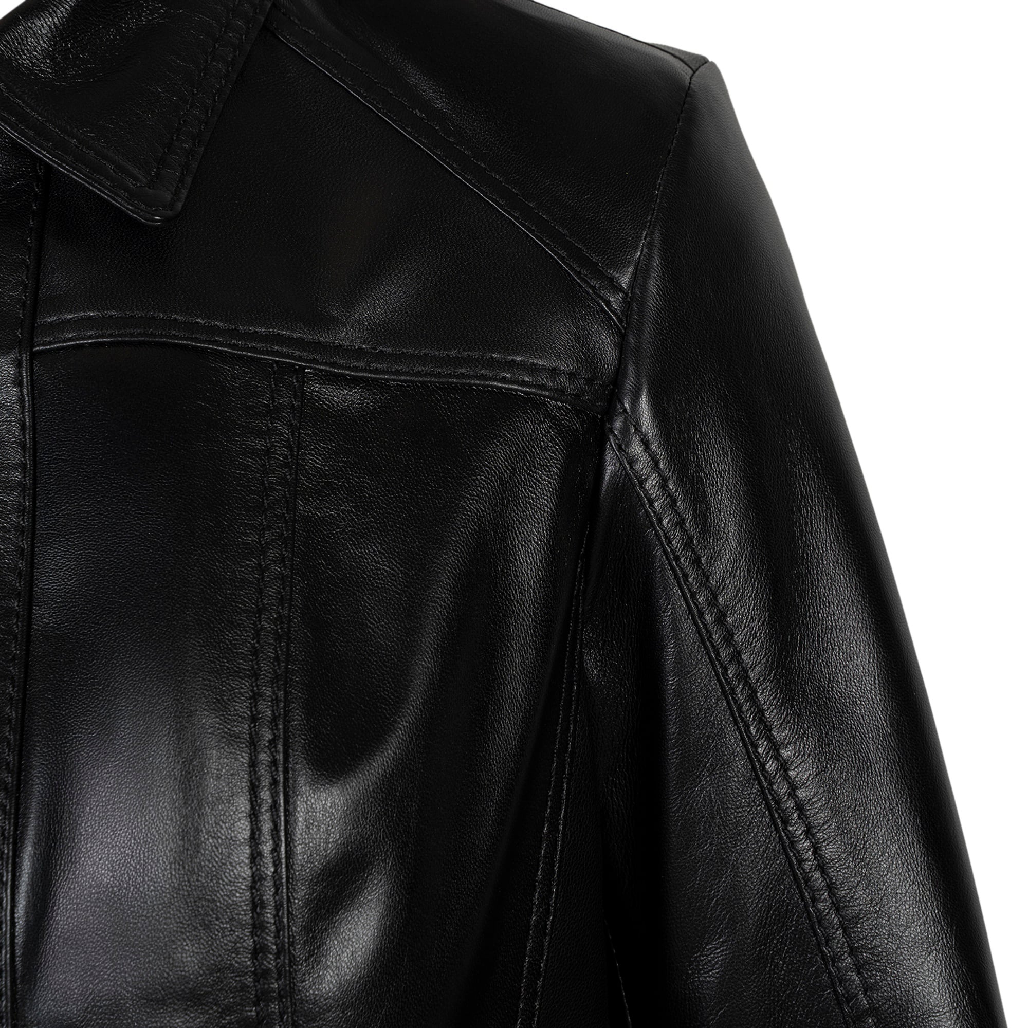 Kadın Siyah Gömlek Yakalı Fit Deri Ceket