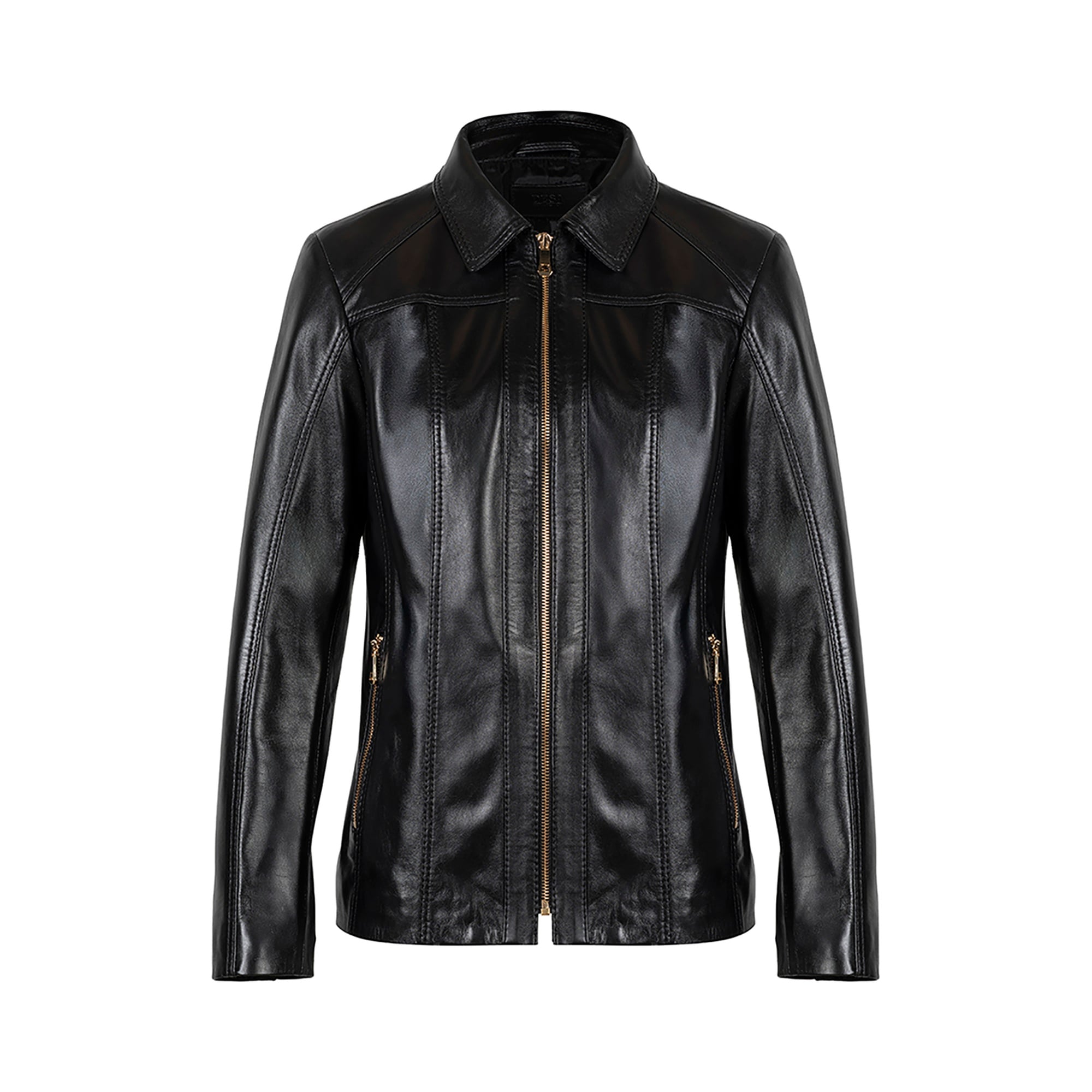 Kadın Siyah Gömlek Yakalı Fit Deri Ceket