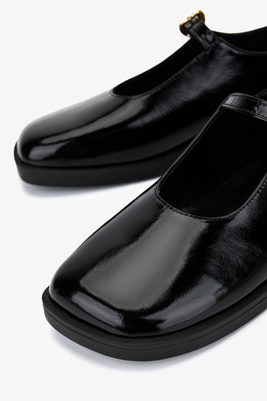  Valmenti Kadın Hakiki Deri Siyah Rugan Casual Ayakkabı