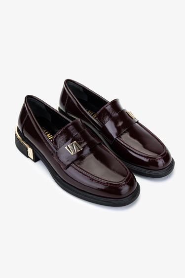  Valmenti Kadın Hakiki Deri Bordo Rugan Loafer Ayakkabı