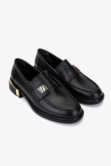  Valmenti Kadın Hakiki Deri Siyah Loafer Ayakkabı