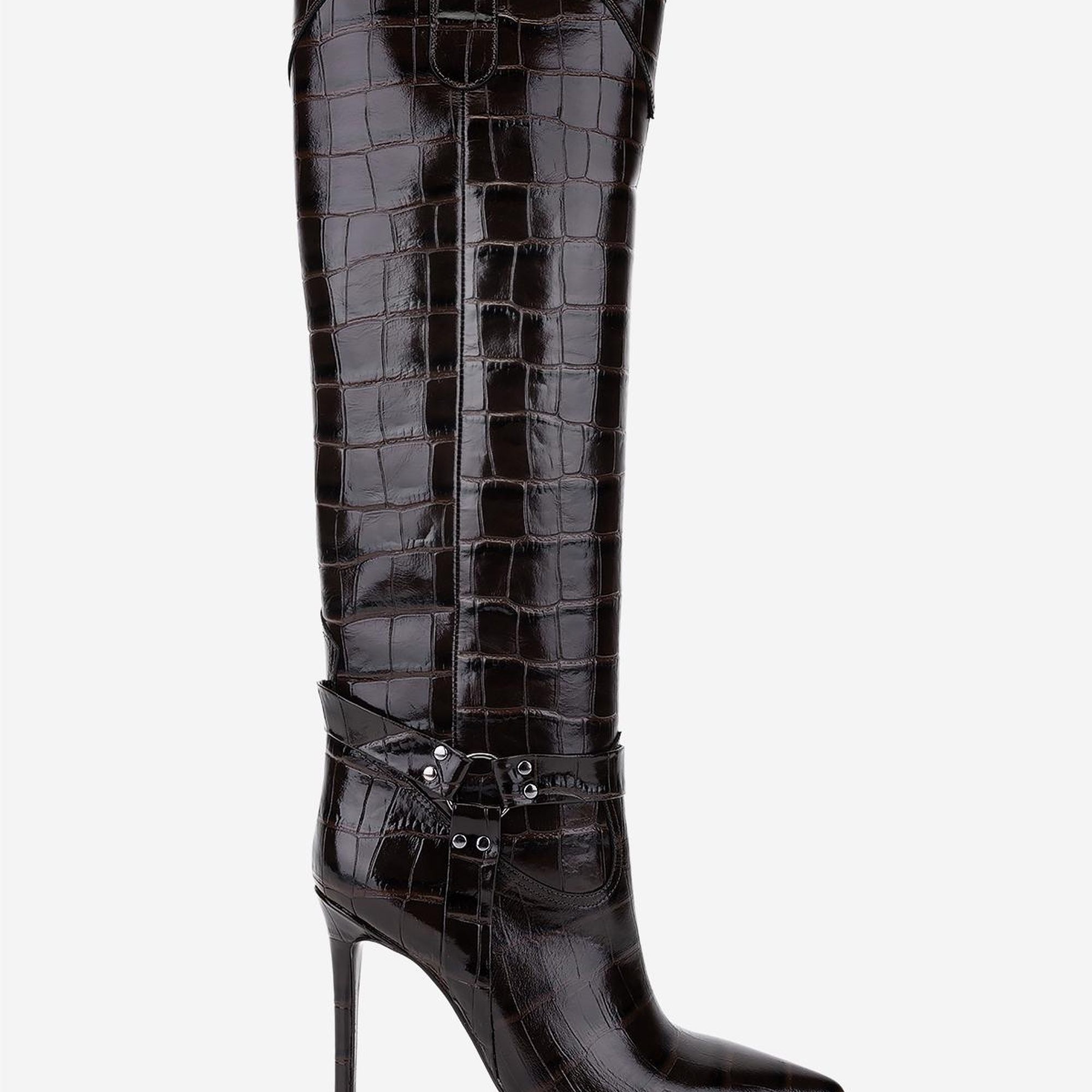 Valmenti Kadın Hakiki Deri Kahverengi Kroko Topuklu Çizme