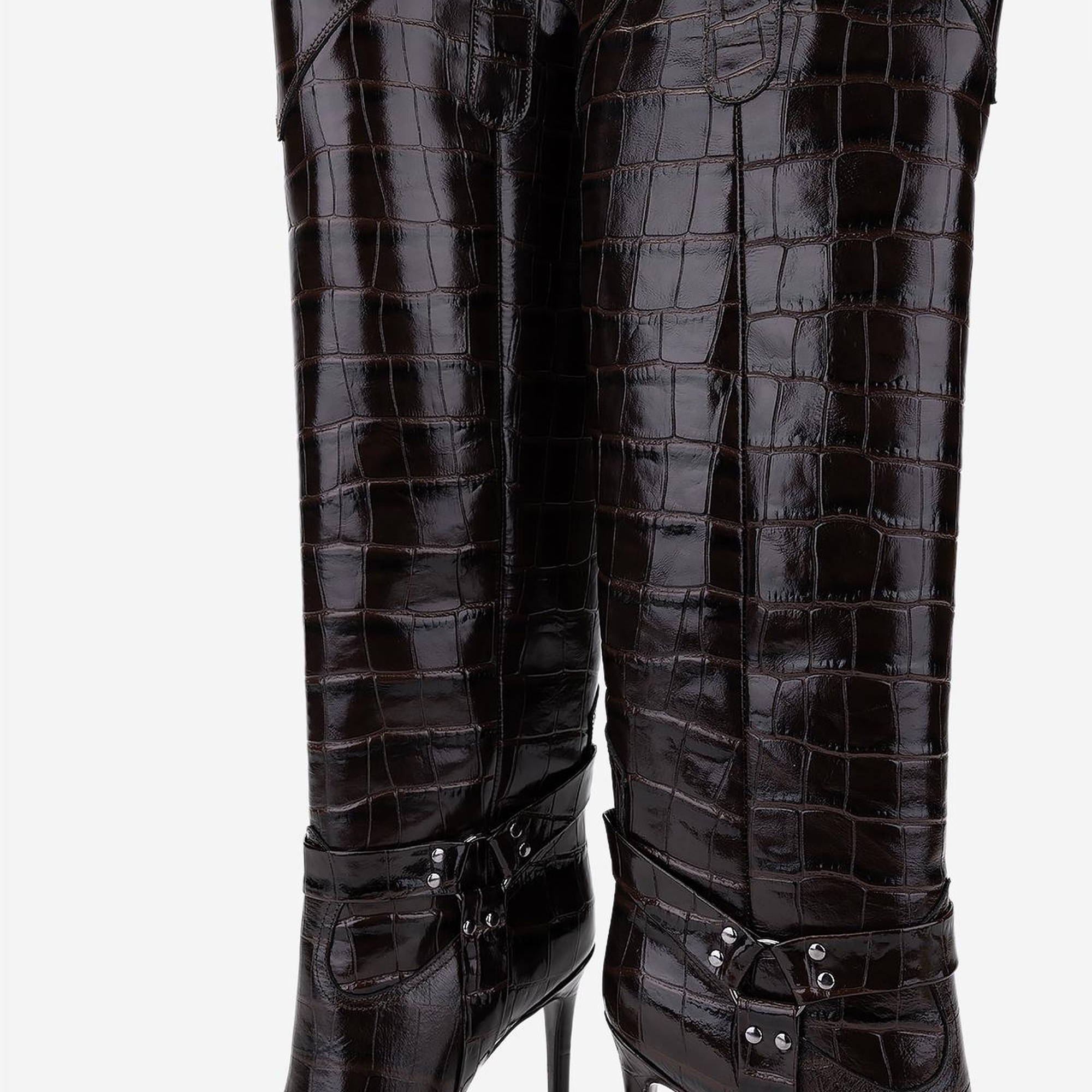 Valmenti Kadın Hakiki Deri Kahverengi Kroko Topuklu Çizme