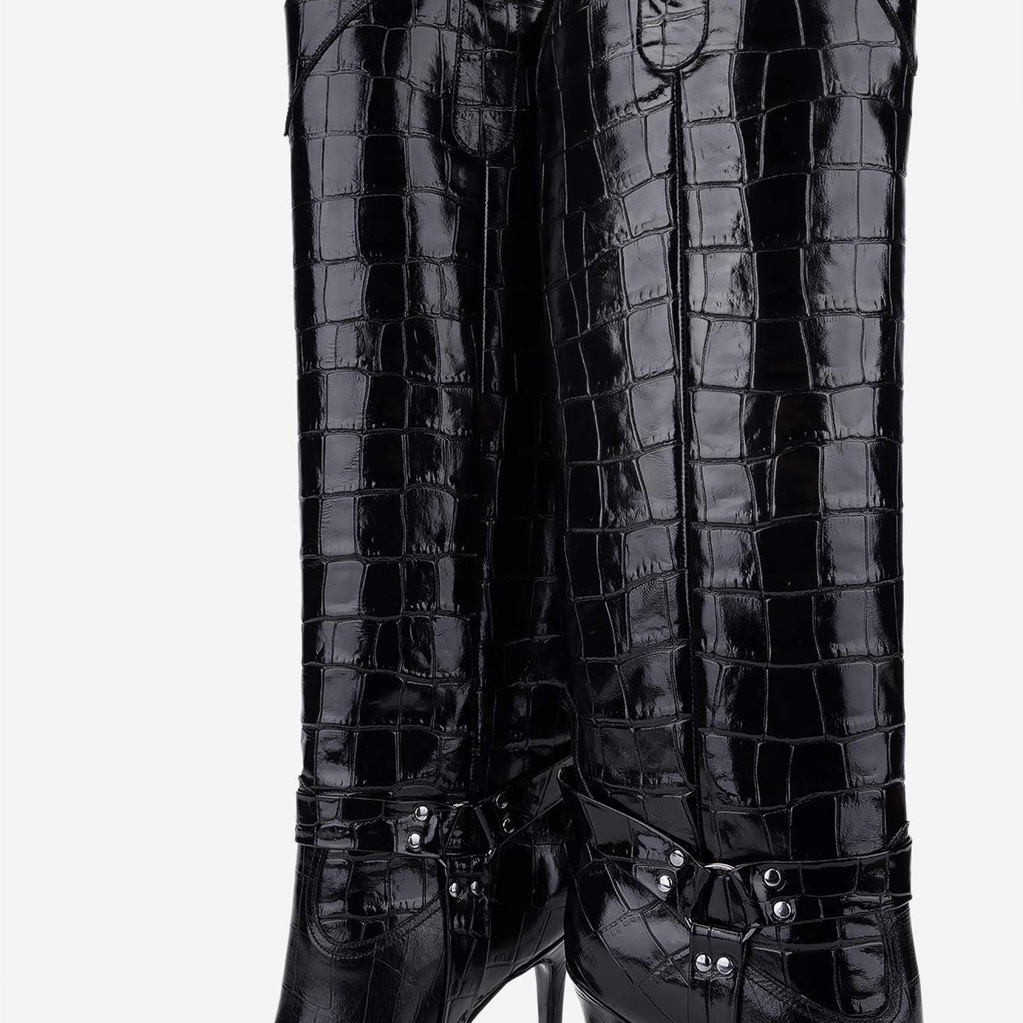 Valmenti Kadın Hakiki Deri Siyah Kroko Topuklu Çizme