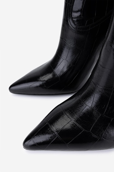  Valmenti Kadın Hakiki Deri Siyah Kroko Topuklu Çizme