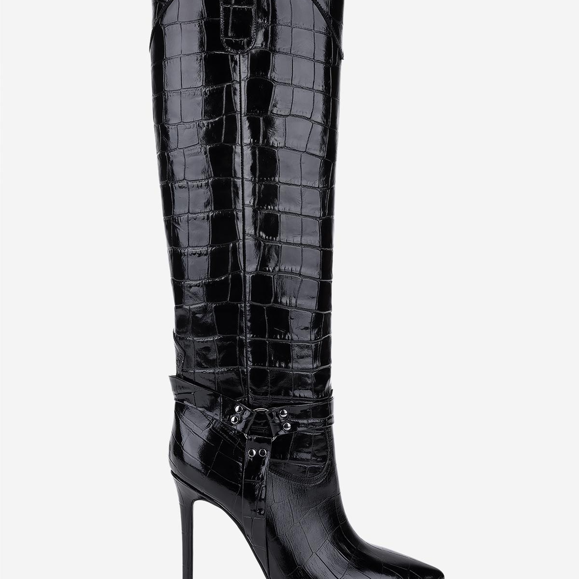 Valmenti Kadın Hakiki Deri Siyah Kroko Topuklu Çizme
