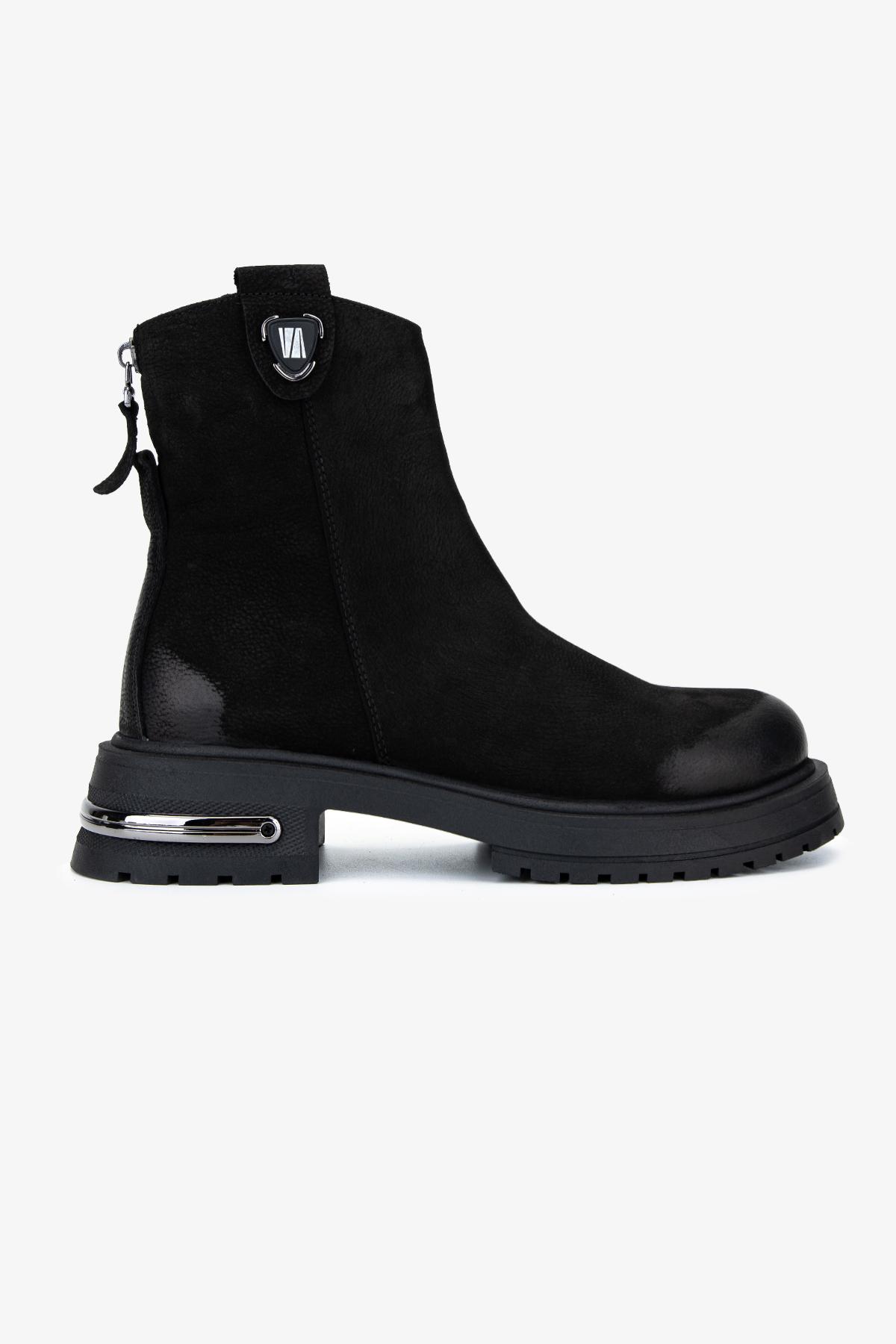  Valmenti Kadın Hakiki Deri Siyah Nubuk Casual Bot