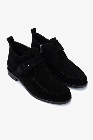  Valmenti Kadın Hakiki Deri Siyah Süet Düz Bot