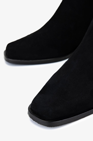  Valmenti Kadın Hakiki Deri Siyah Süet Topuklu Bot