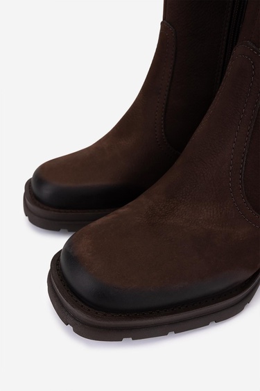  Valmenti Kadın Hakiki Deri Kahverengi Nubuk Topuklu Bot