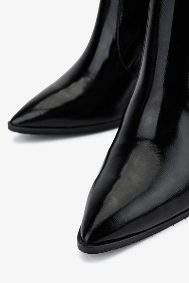  Valmenti Kadın Deri & Suni Siyah Rugan Topuklu Bot