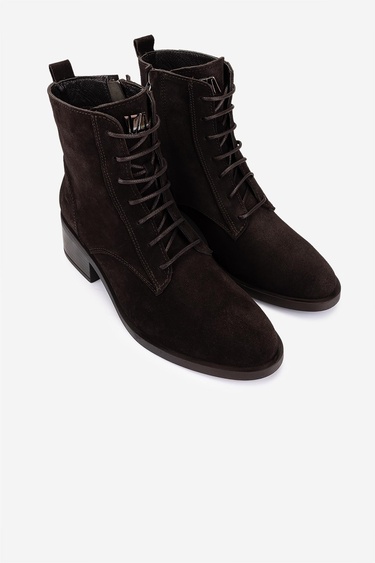  Valmenti Kadın Hakiki Deri Kahverengi Süet Topuklu Bot