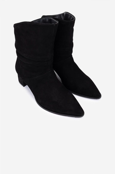  Valmenti Kadın Hakiki Deri Siyah Süet Topuklu Bot