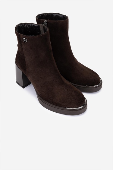  Valmenti Kadın Hakiki Deri Kahverengi Süet Topuklu Bot