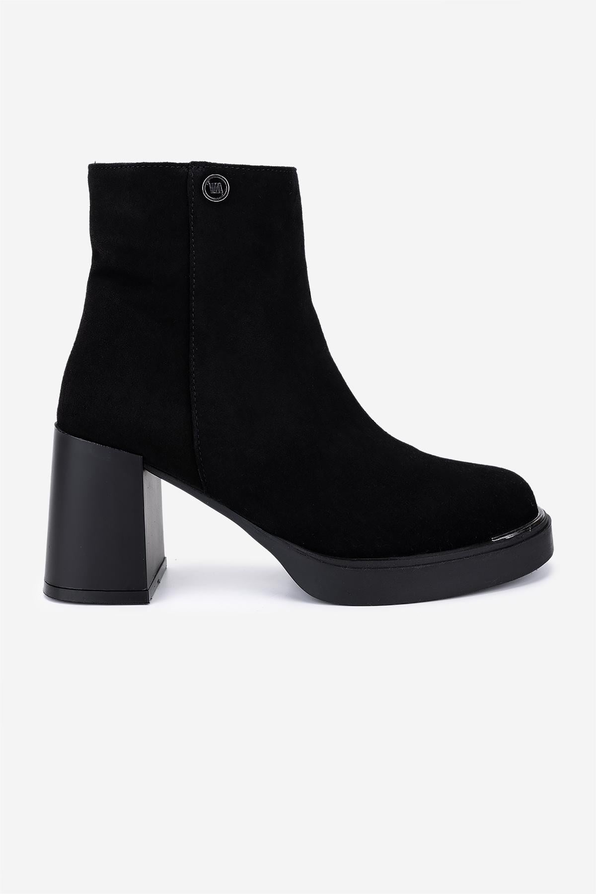  Valmenti Kadın Hakiki Deri Siyah Süet Topuklu Bot