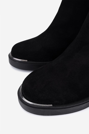 Valmenti Kadın Hakiki Deri Siyah Süet Topuklu Bot