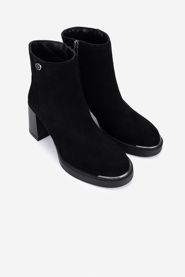  Valmenti Kadın Hakiki Deri Siyah Süet Topuklu Bot