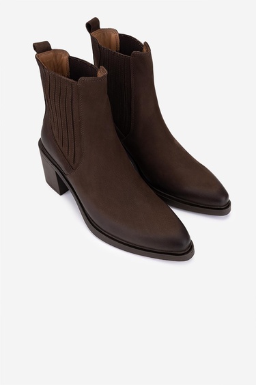  Valmenti Kadın Hakiki Deri Kahverengi Nubuk Topuklu Bot