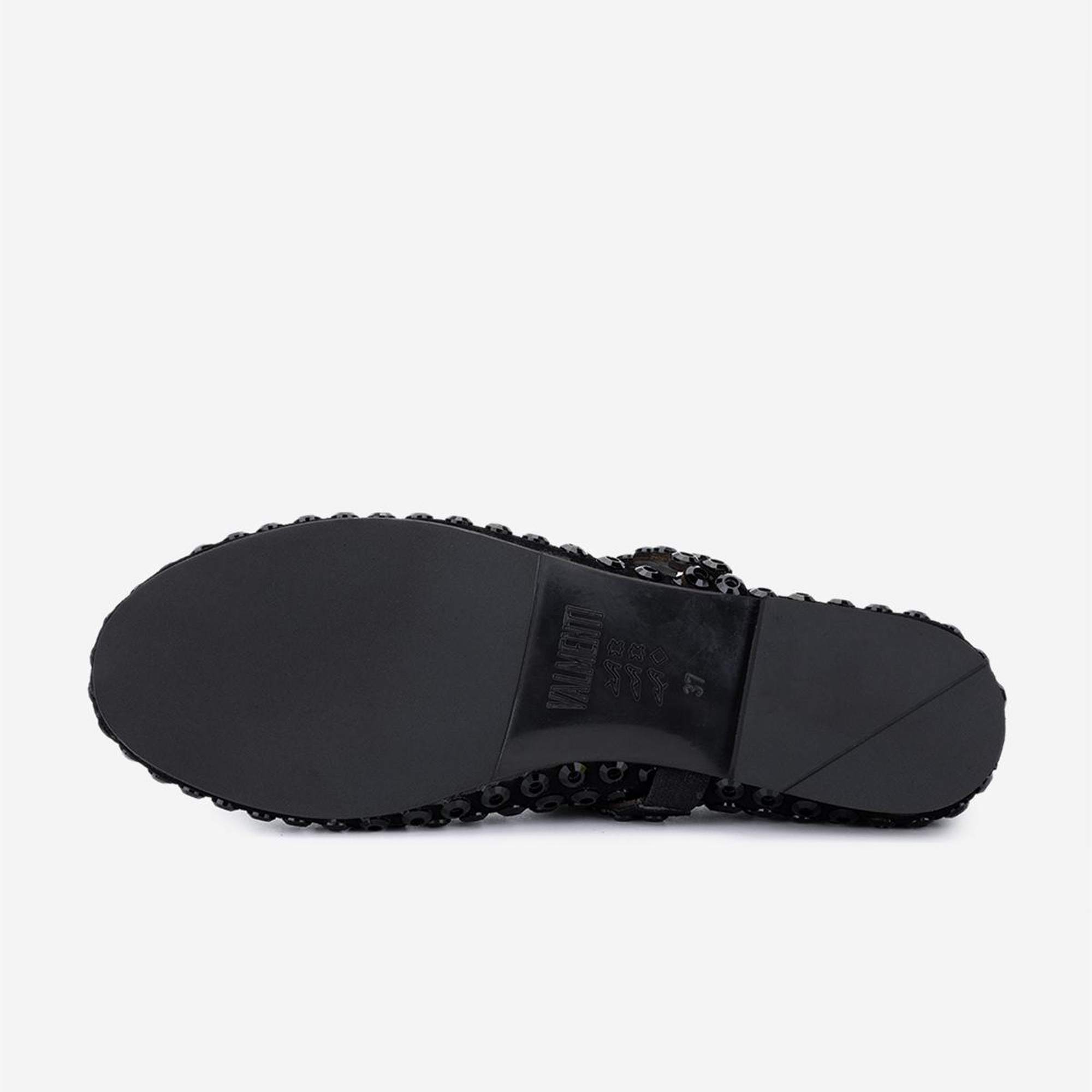 Valmenti Kadın Hakiki Deri Siyah/Siyah Taş Babet Ayakkabı