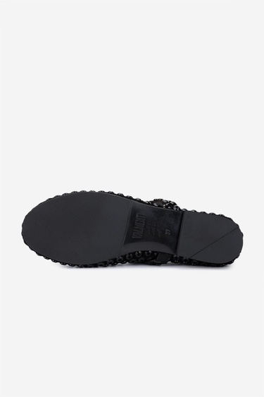  Valmenti Kadın Hakiki Deri Siyah/Siyah Taş Babet Ayakkabı