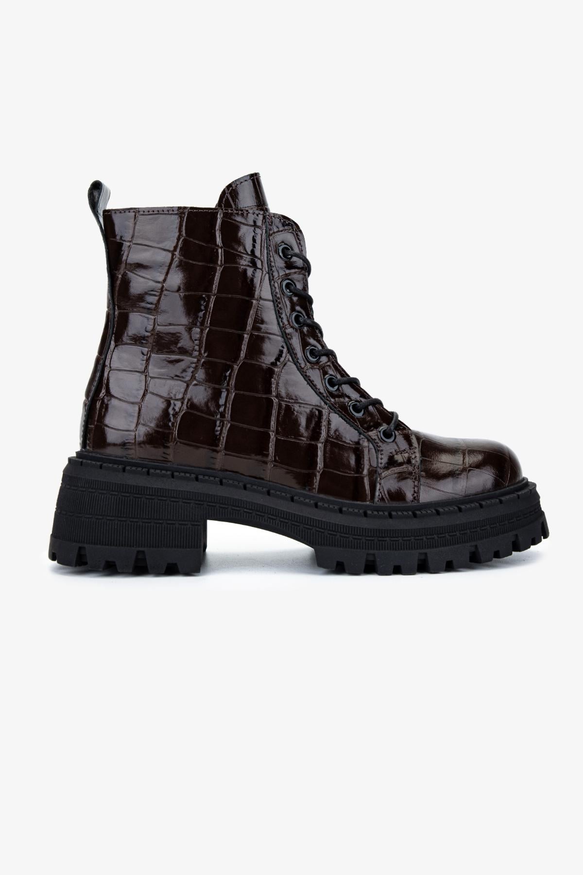  Valmenti Kadın Deri & Tekstil Kahverengi Kroko Casual Bot